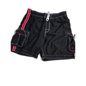 Vintage Ocean Pacific Cargo Board Shorts | Men's XL Waist 40-42 | Black & Red